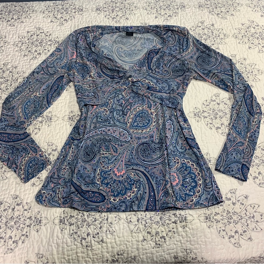 Blue funky print whimsygoth long sleeve top